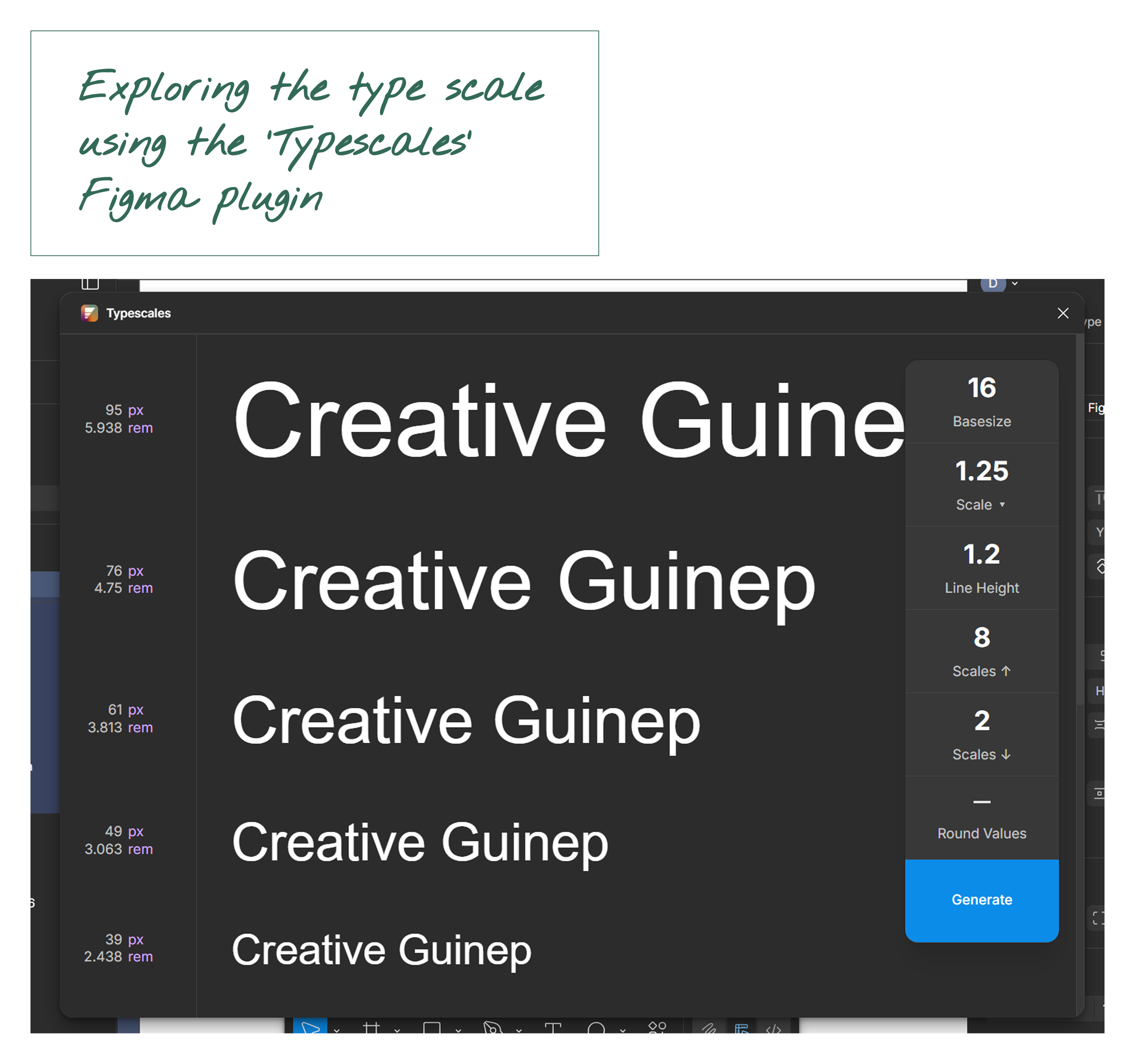 Exploring modular scales using the Typescales Figma plugin.