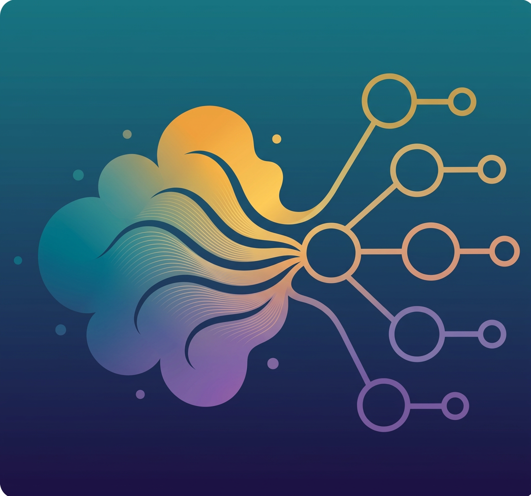 Illustrated head in profile branching into a network of connected nodes
